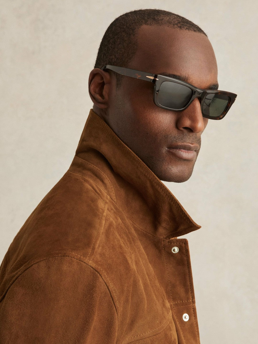 Suede Press Stud Trucker Jacket Tobacco Brown | Mens