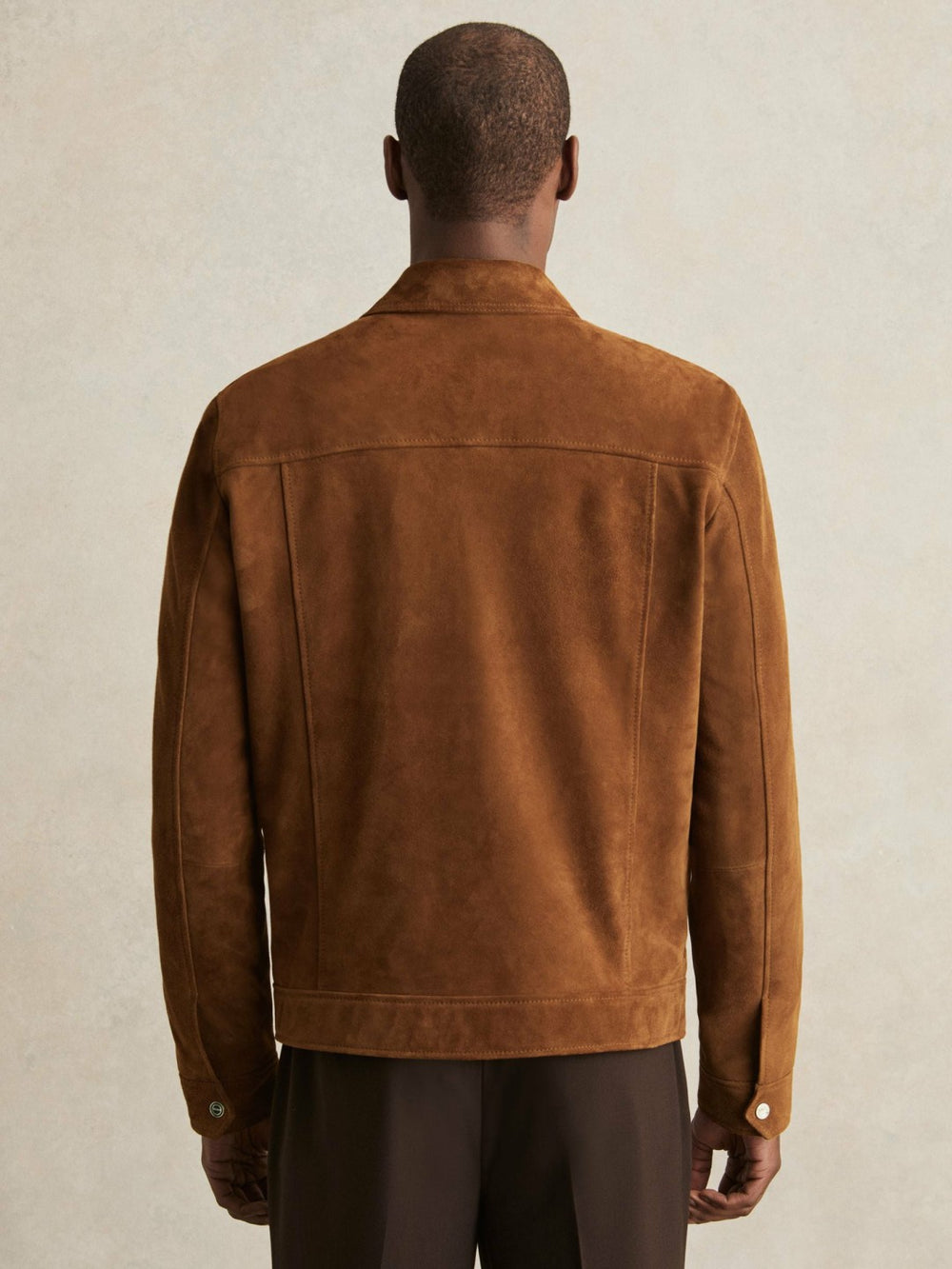 Suede Press Stud Trucker Jacket Tobacco Brown | Mens