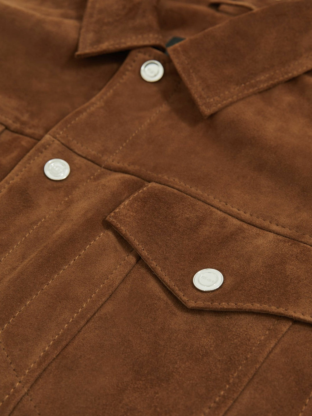 Suede Press Stud Trucker Jacket Tobacco Brown | Mens