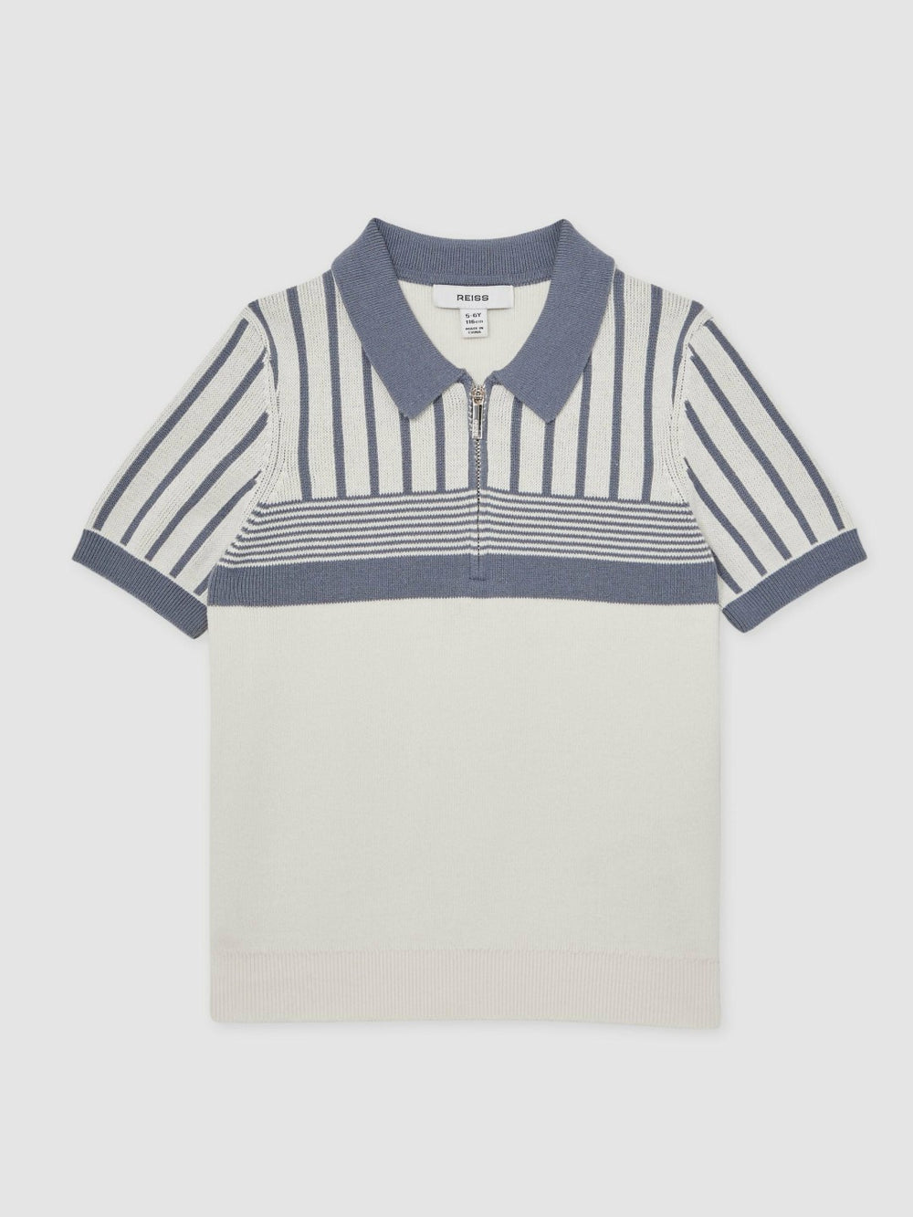 3-9 yrs Cotton Stripe Knit Half-Zip Polo Shirt Off White/ Airforce Blue | Children