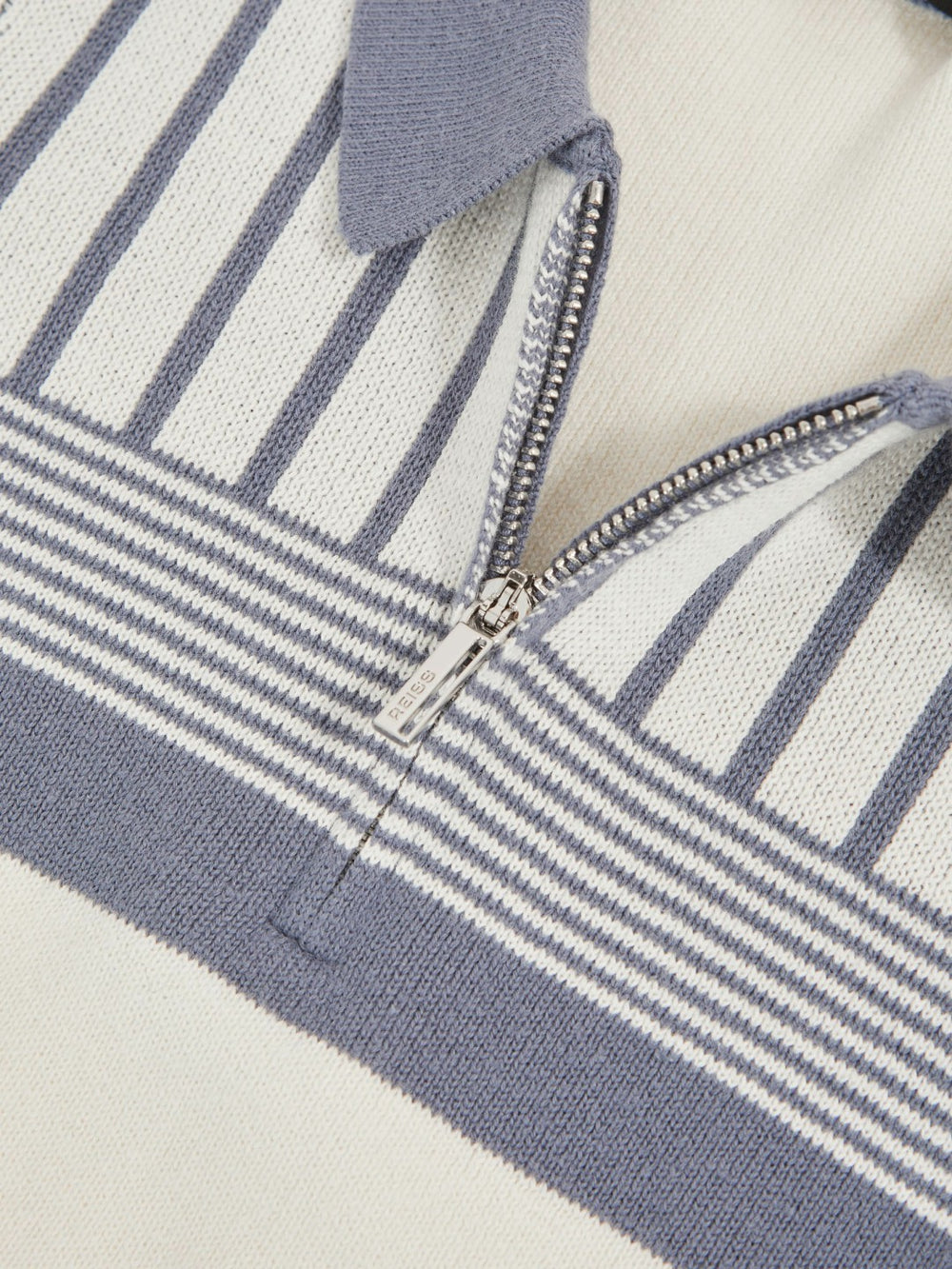 3-9 yrs Cotton Stripe Knit Half-Zip Polo Shirt Off White/ Airforce Blue | Children