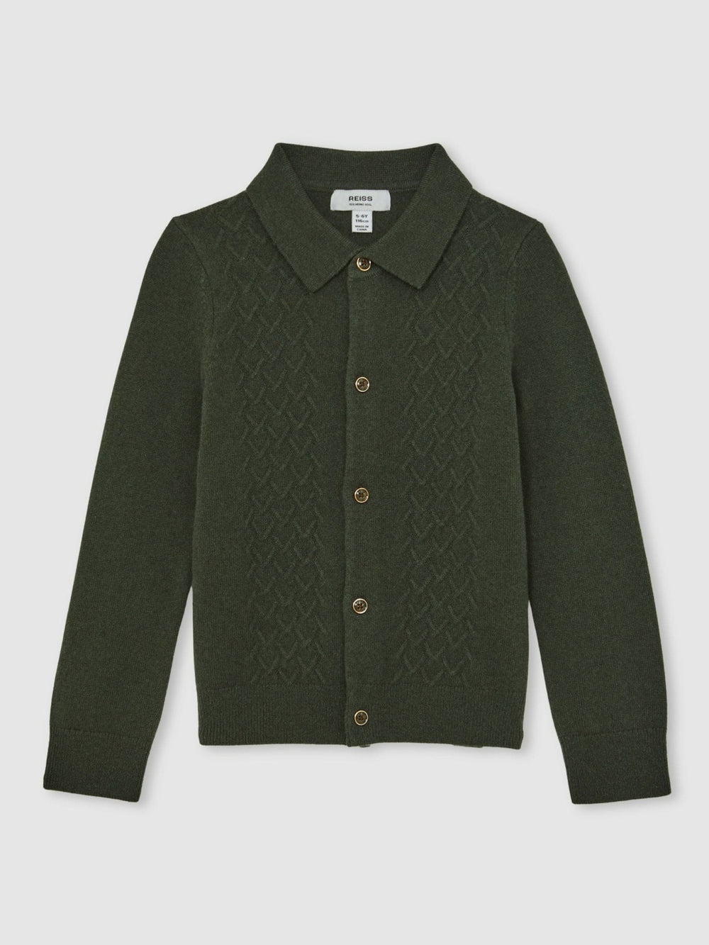 9-13 yrs Wool V-Stitch Button-Through Cardigan Forest Green | Children
