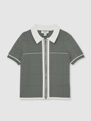 3-9 yrs Tipped Knit Zip-Through Shirt Dark Sage Green | Children