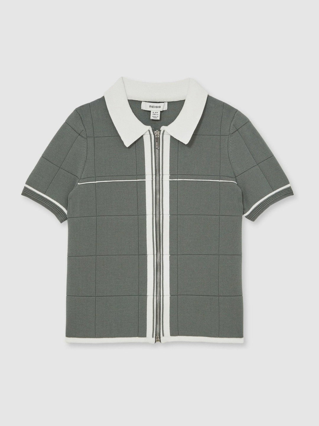 9-13 yrs Tipped Knit Zip-Through Shirt Dark Sage Green | Children