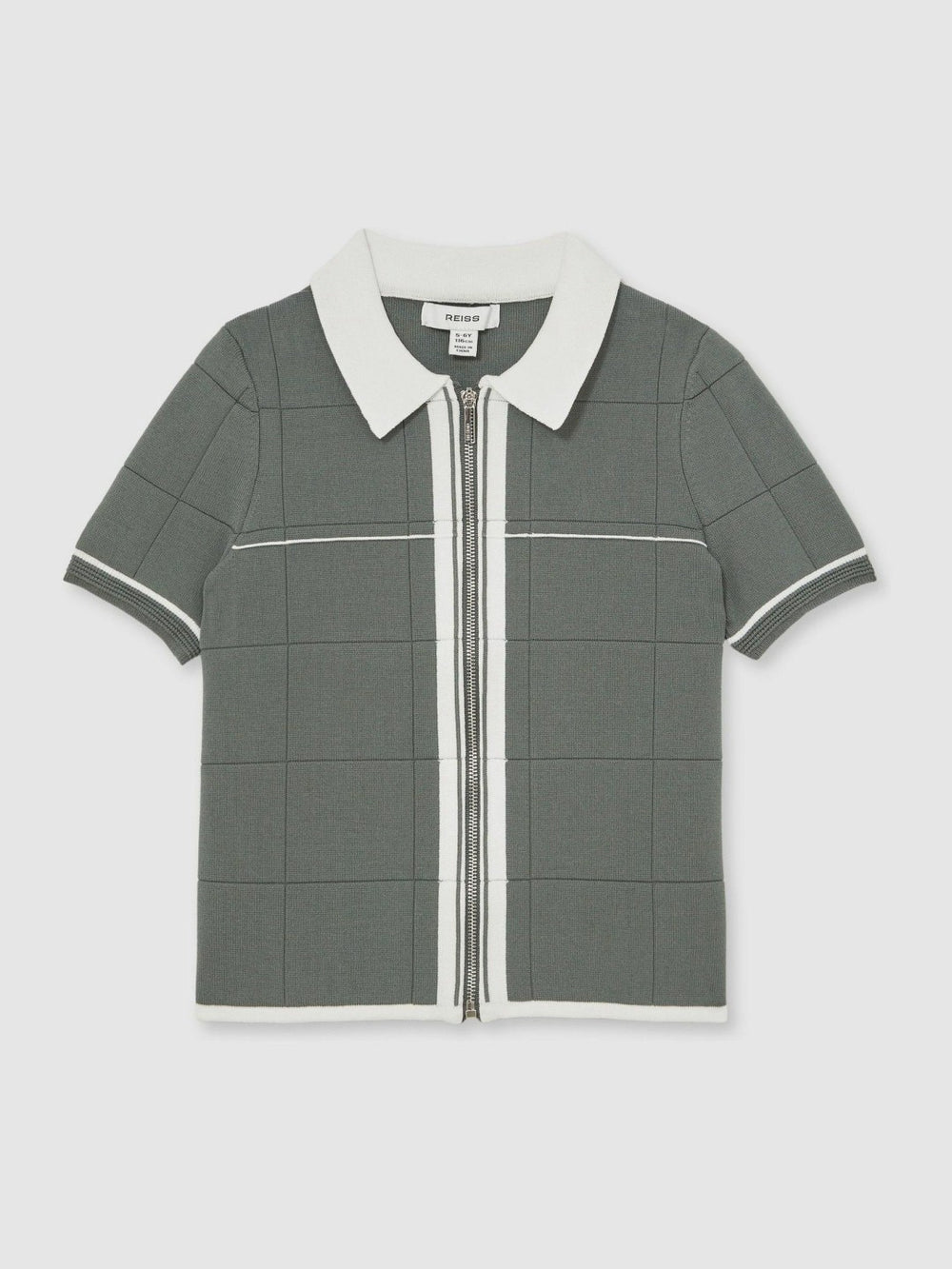 13-14 yrs Tipped Knit Zip-Through Shirt Dark Sage Green | Children