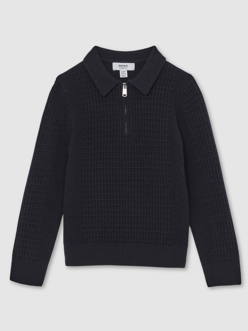 3-9 yrs Wool Waffle-Knit Half-Zip Polo Shirt Navy Blue | Children