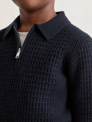3-9 yrs Wool Waffle-Knit Half-Zip Polo Shirt Navy Blue | Children