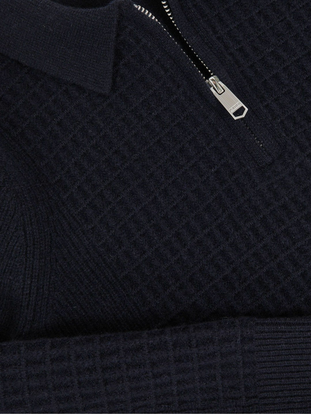 3-9 yrs Wool Waffle-Knit Half-Zip Polo Shirt Navy Blue | Children