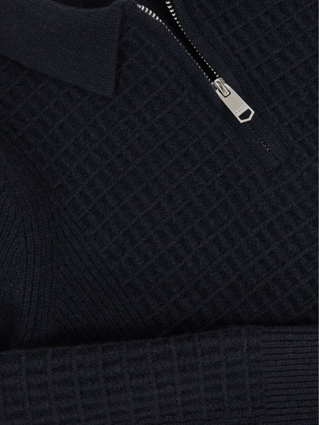 9-13 yrs Wool Waffle-Knit Half-Zip Polo Shirt Navy Blue | Children