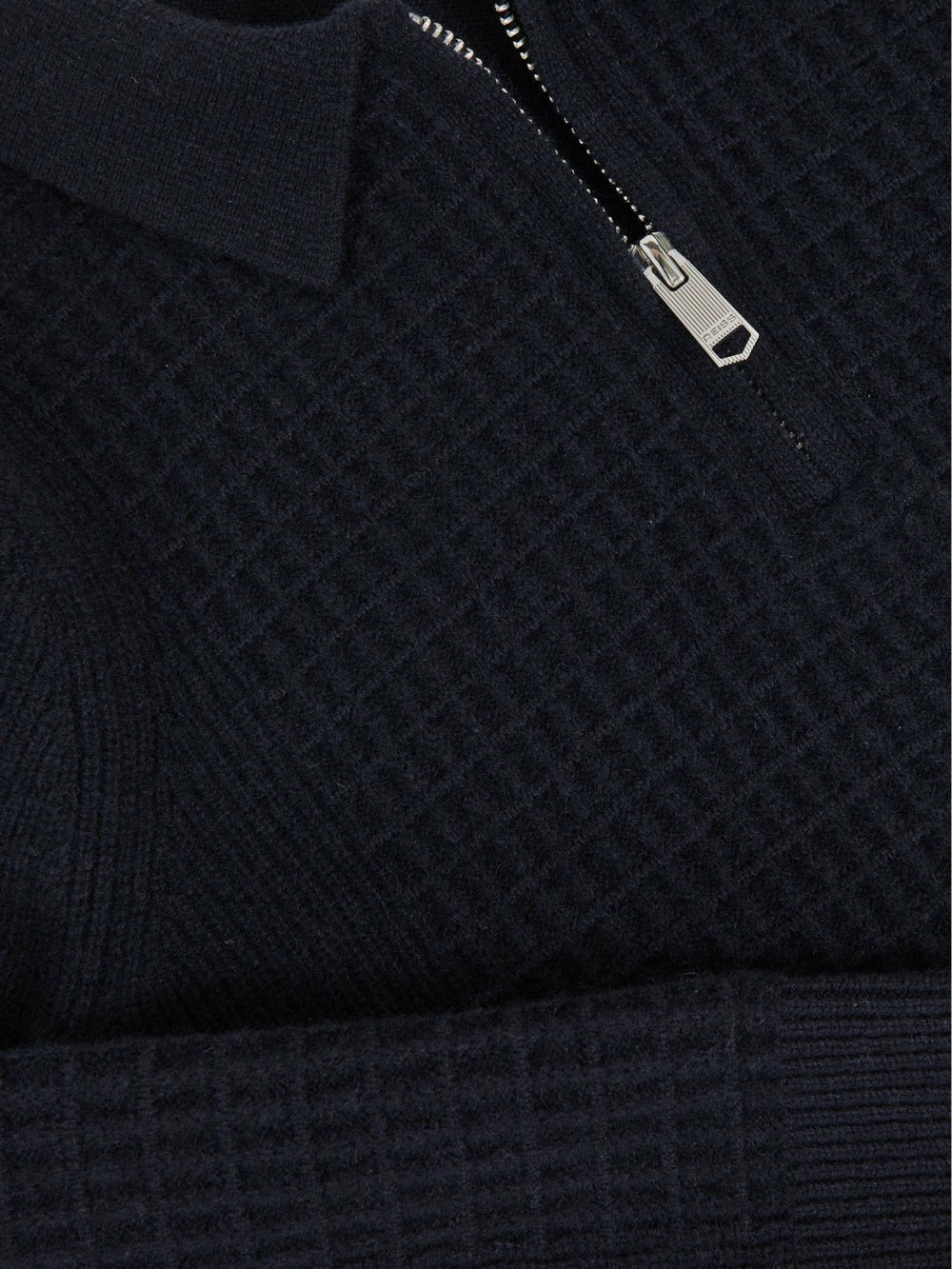 9-13 yrs Wool Waffle-Knit Half-Zip Polo Shirt Navy Blue | Children