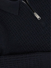 9-13 yrs Wool Waffle-Knit Half-Zip Polo Shirt Navy Blue | Children