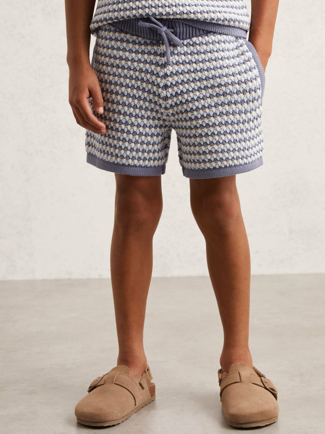 9-13 yrs Cotton-Blend Knitted Stripe Shorts Blue/White | Children
