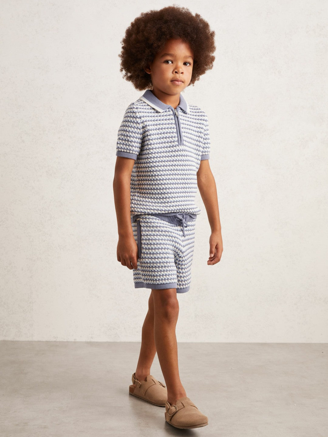9-13 yrs Cotton-Blend Knitted Stripe Shorts Blue/White | Children