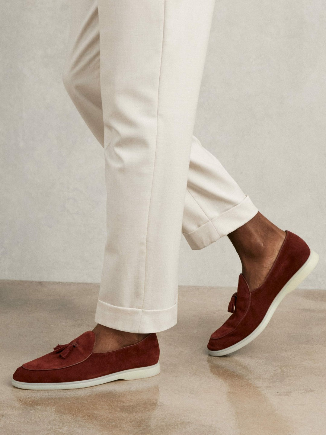 Suede Tassel Loafers Maroon Red | Mens