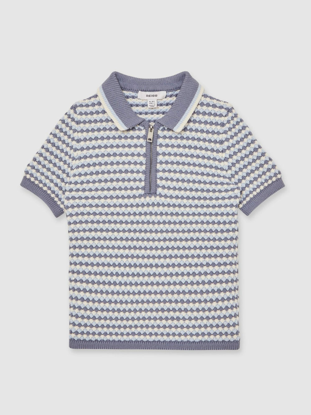 9-13 yrs Knitted Stripe Half-Zip Polo Shirt Blue/White | Children