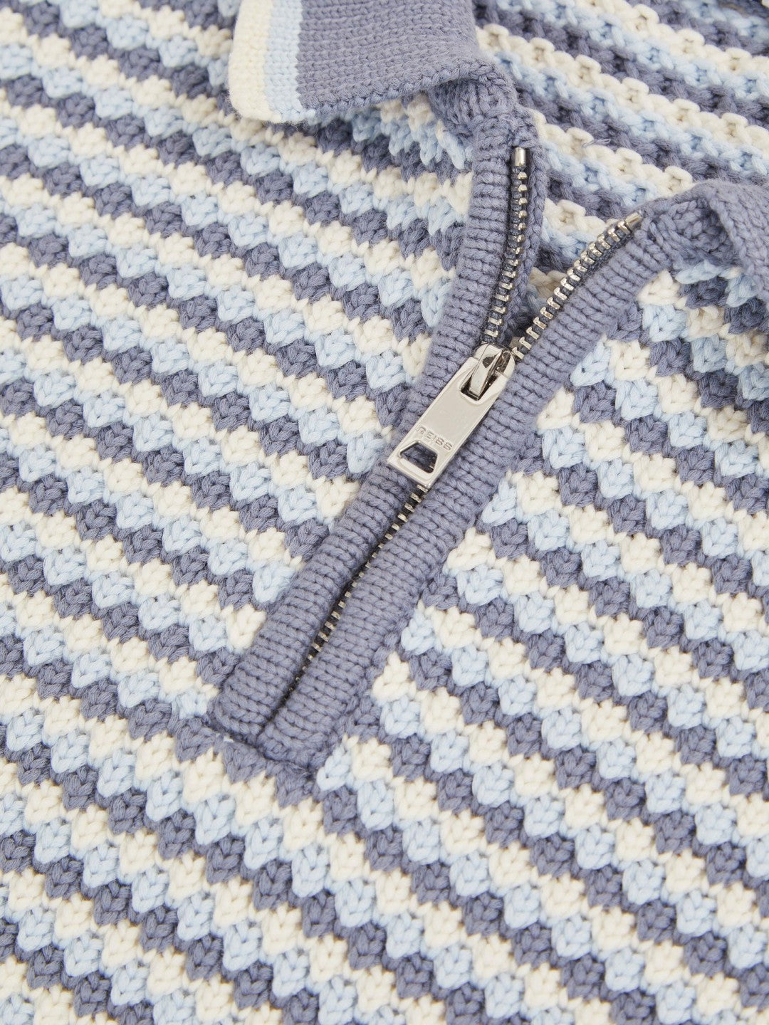 9-13 yrs Knitted Stripe Half-Zip Polo Shirt Blue/White | Children