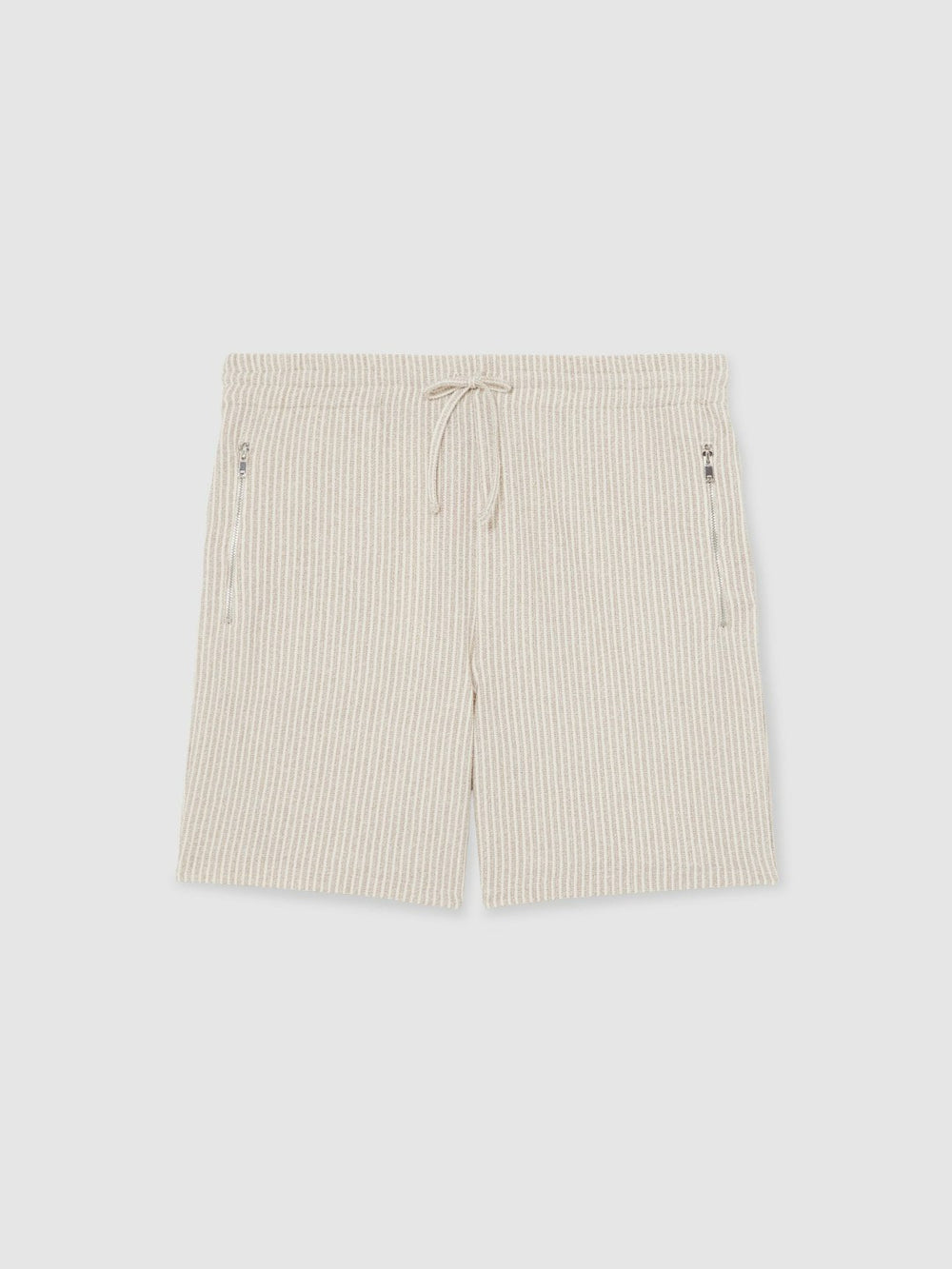 Cotton-Blend Stripe Drawstring Shorts Ecru/Taupe Brown | Mens