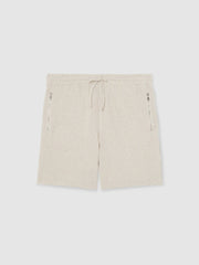 Cotton-Blend Stripe Drawstring Shorts Ecru/Taupe Brown | Mens