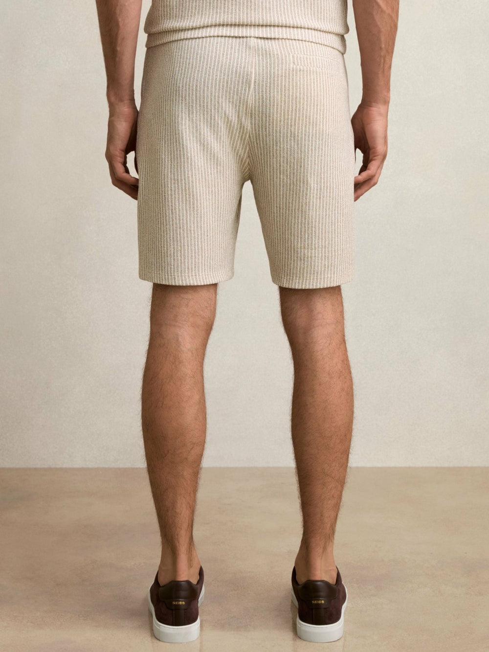 Cotton-Blend Stripe Drawstring Shorts Ecru/Taupe Brown | Mens