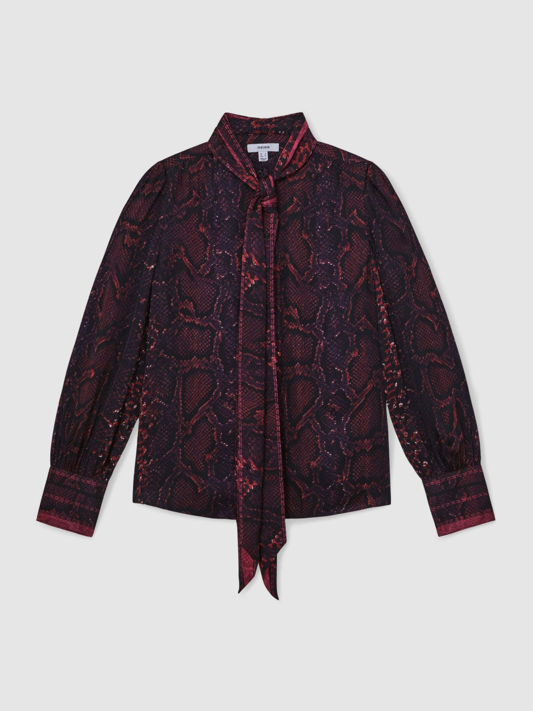 Snake-Print Tie-Neck Blouse Burgundy | Womens