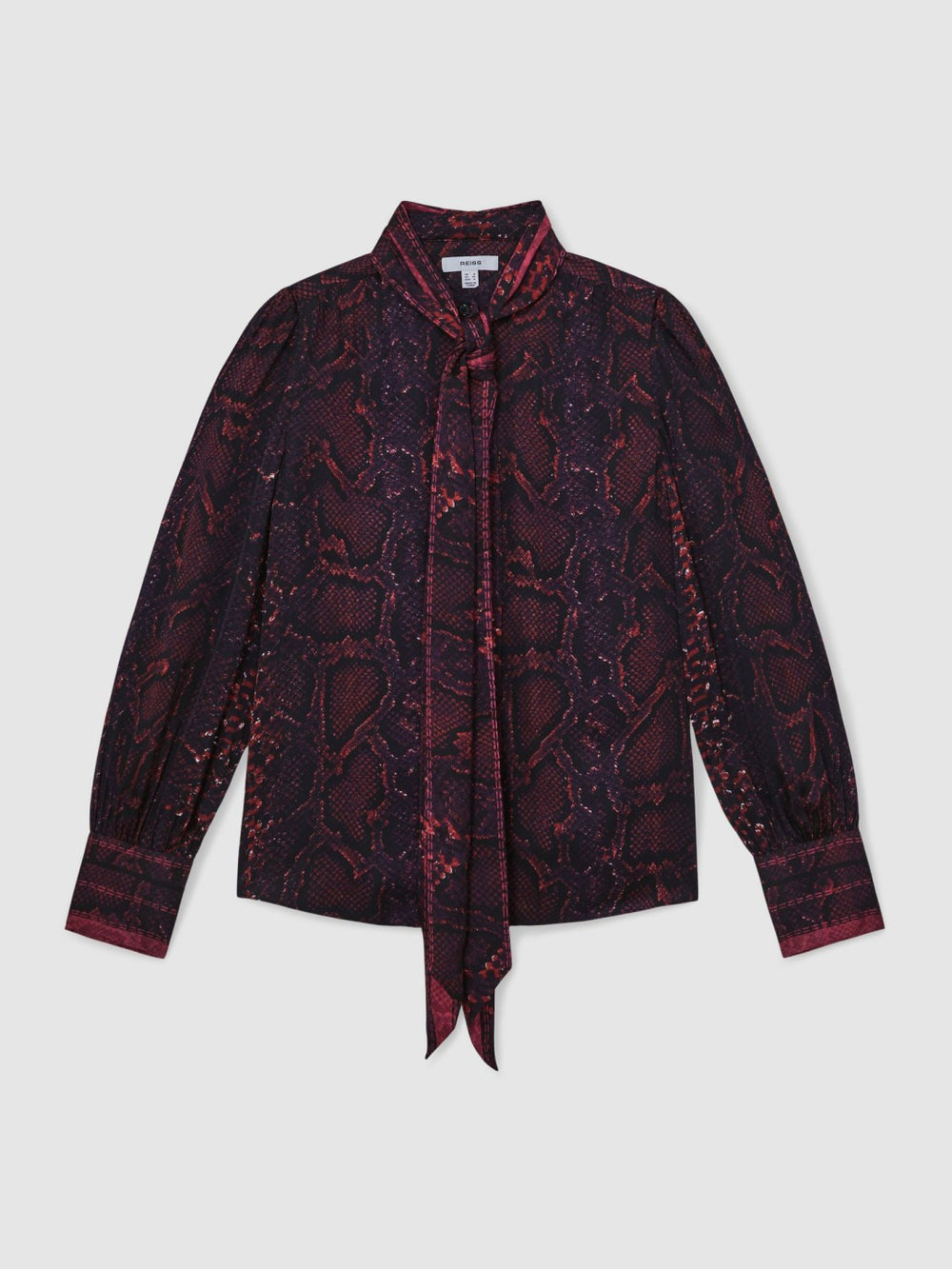 Snake-Print Tie-Neck Blouse Burgundy | Womens