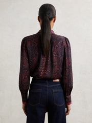Snake-Print Tie-Neck Blouse Burgundy | Womens