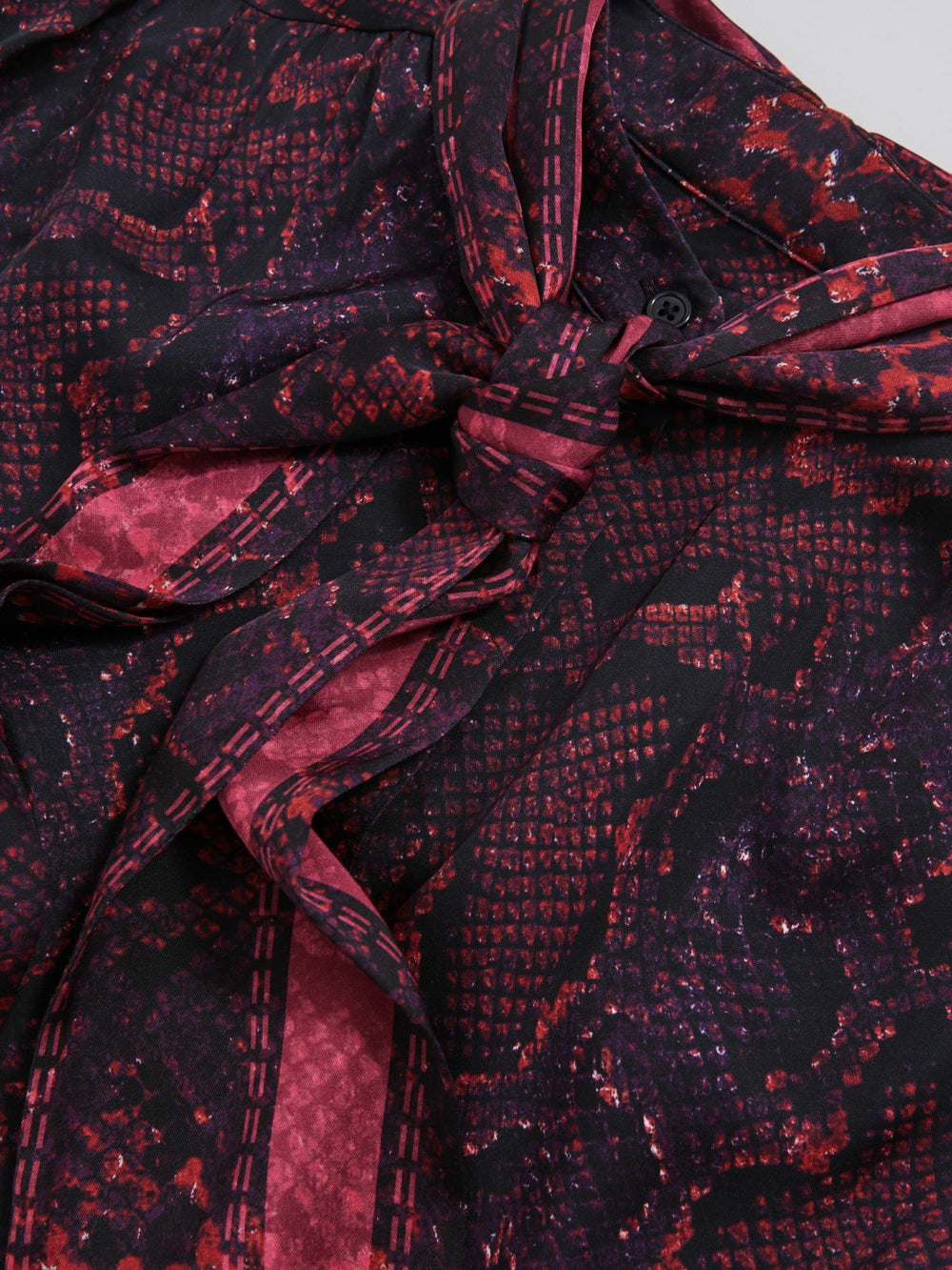 Snake-Print Tie-Neck Blouse Burgundy | Womens
