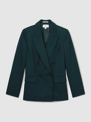 Wool-Blend Double-Breasted Suit Blazer Green | Womens