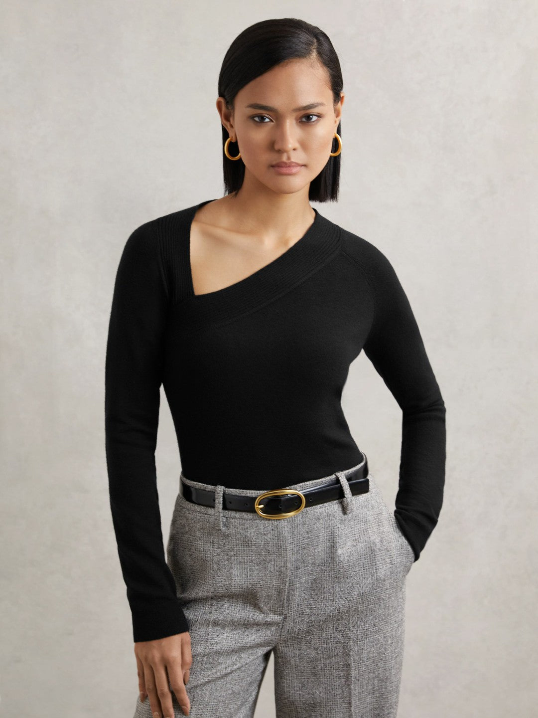 Wool-Blend Asymmetric Knit Top Black | Womens