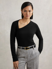 Wool-Blend Asymmetric Knit Top Black | Womens