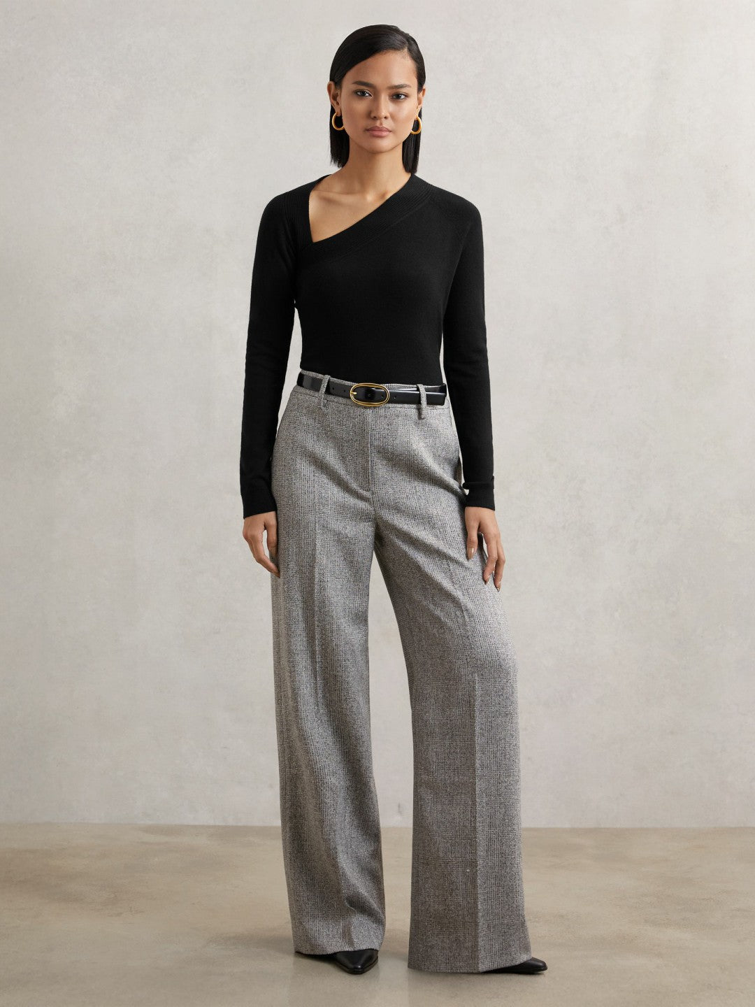 Wool-Blend Asymmetric Knit Top Black | Womens