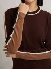Wool-Blend Colour-Block Jumper With Cashmere Burgundy/Tan | Womens