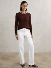 Wool-Blend Colour-Block Jumper With Cashmere Burgundy/Tan | Womens