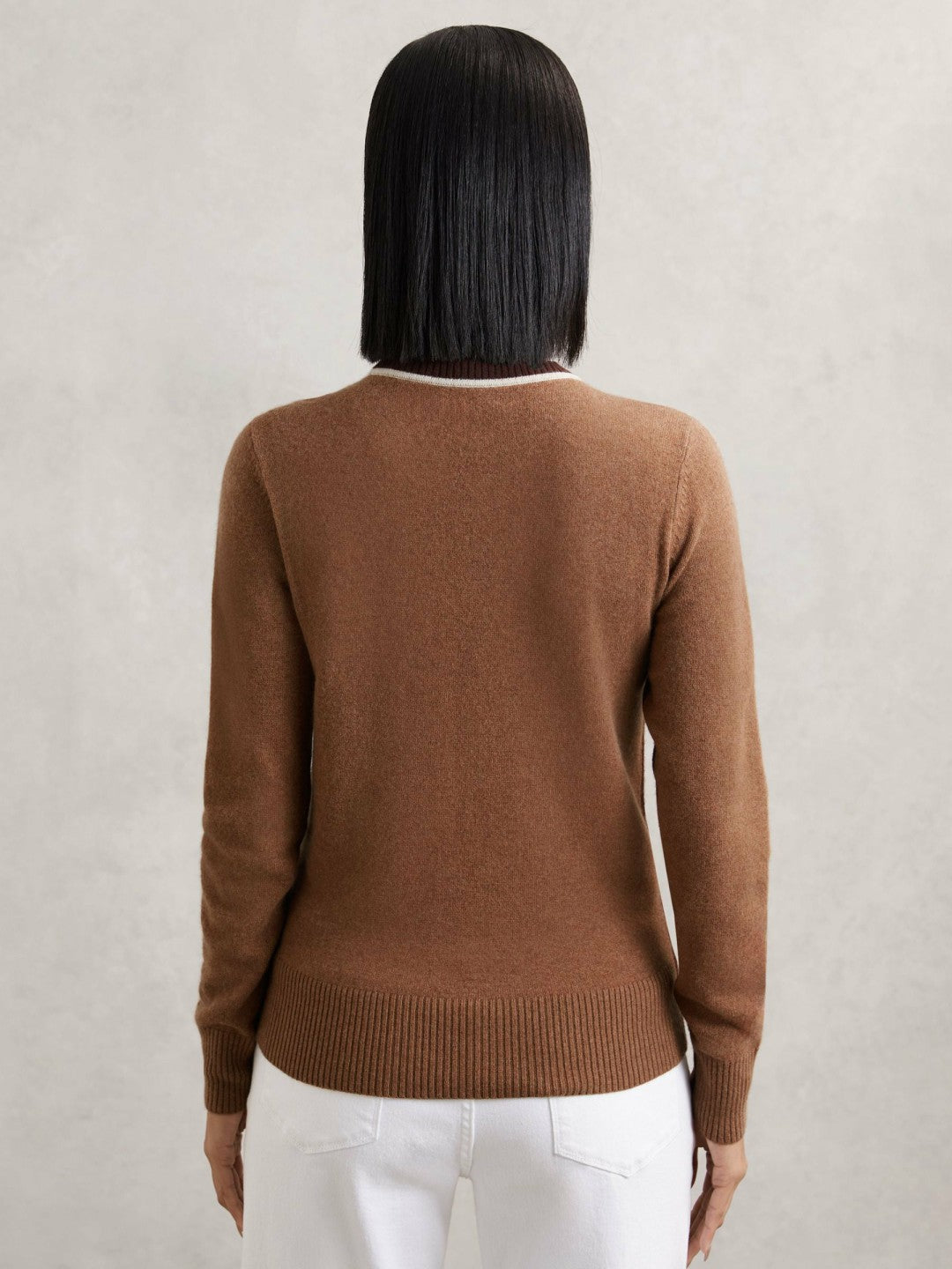 Wool-Blend Colour-Block Jumper With Cashmere Burgundy/Tan | Womens