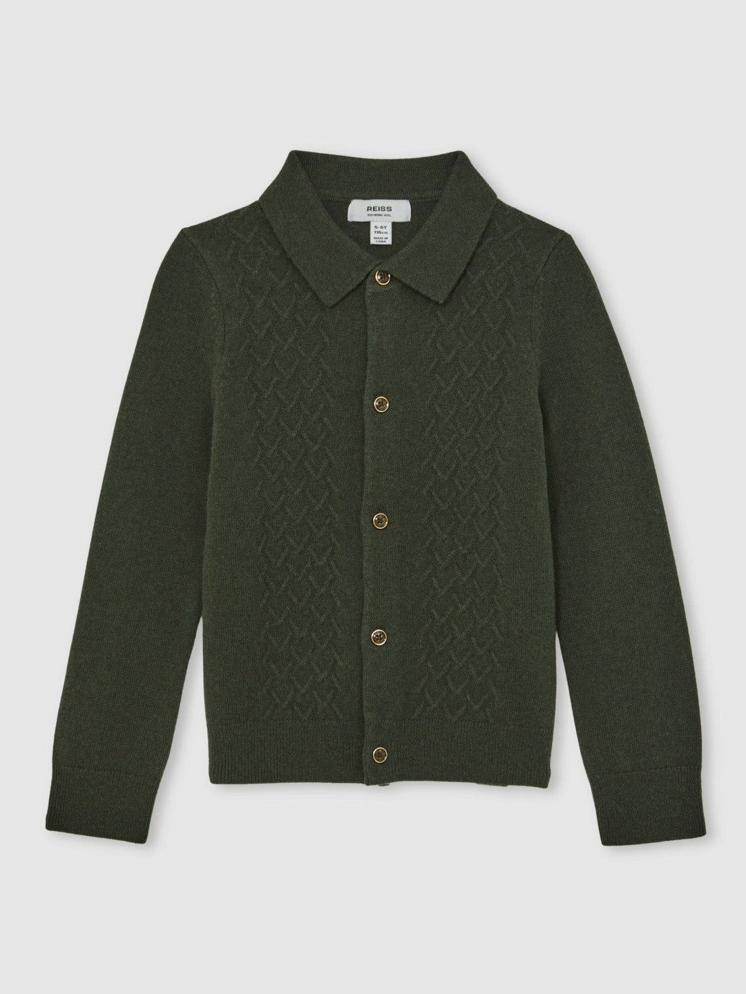 13-14 yrs Wool V-Stitch Button-Through Cardigan Forest Green | Children