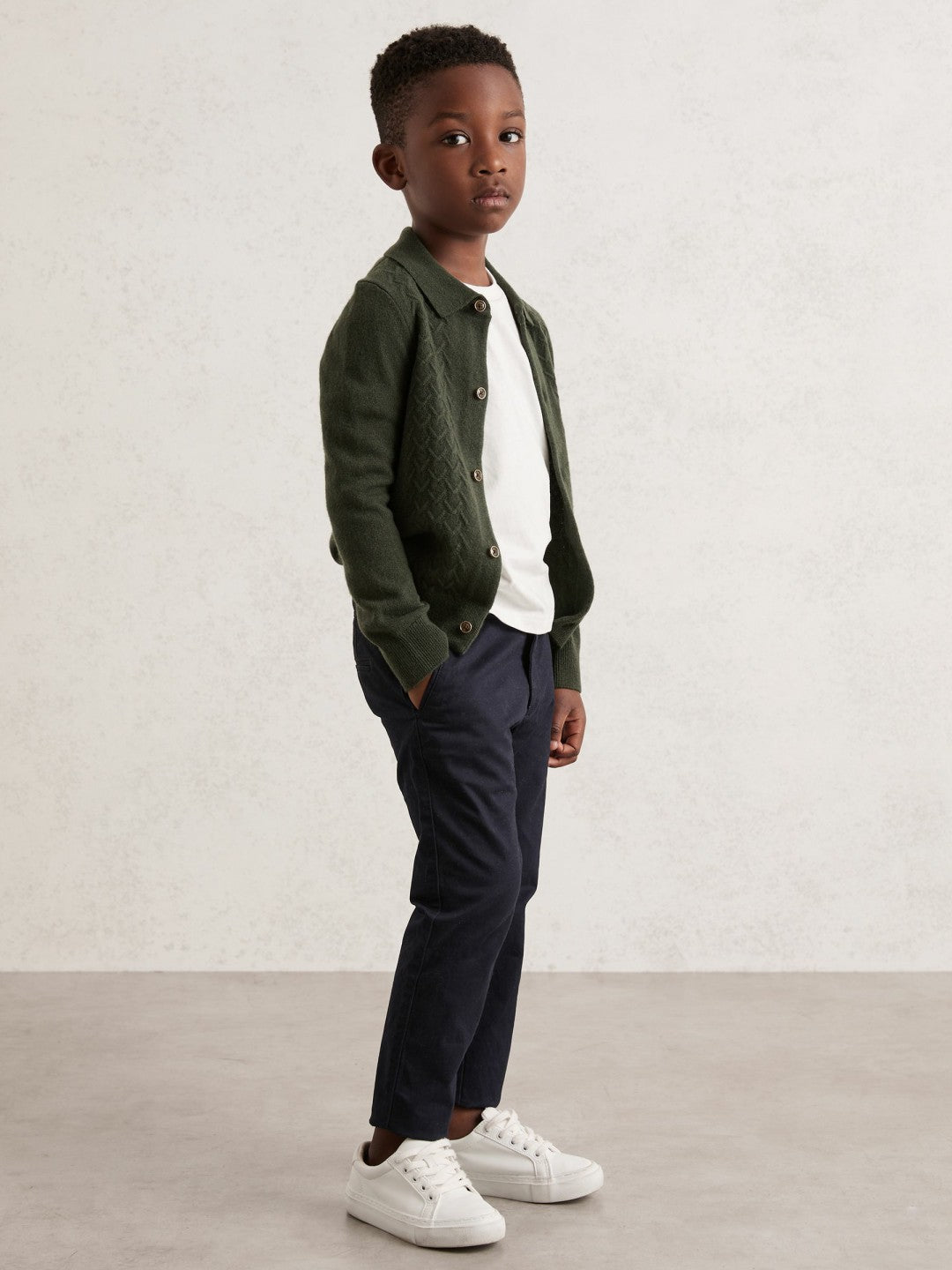 13-14 yrs Wool V-Stitch Button-Through Cardigan Forest Green | Children
