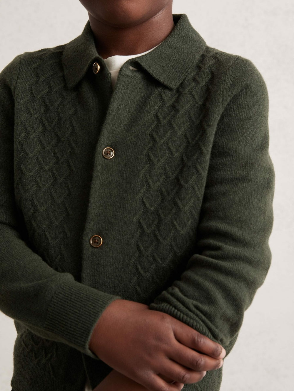 13-14 yrs Wool V-Stitch Button-Through Cardigan Forest Green | Children