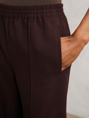Petite Wide Leg Elasticated Waist Trousers Burgundy | Womens