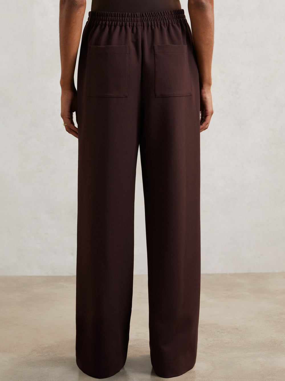 Petite Wide Leg Elasticated Waist Trousers Burgundy | Womens