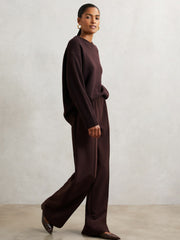 Wide Leg Elasticated Waist Trousers Burgundy | Womens