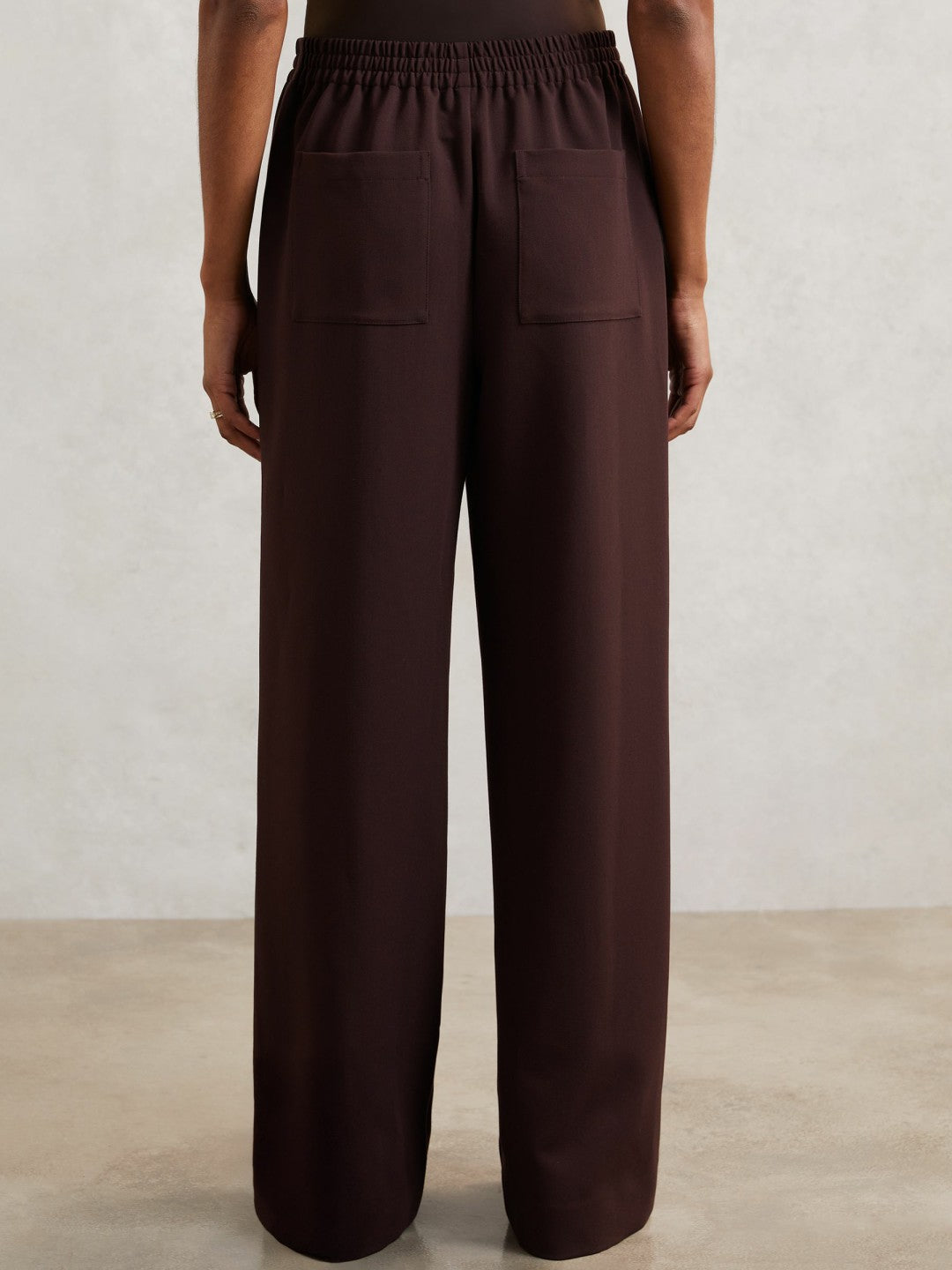 Wide Leg Elasticated Waist Trousers Burgundy | Womens