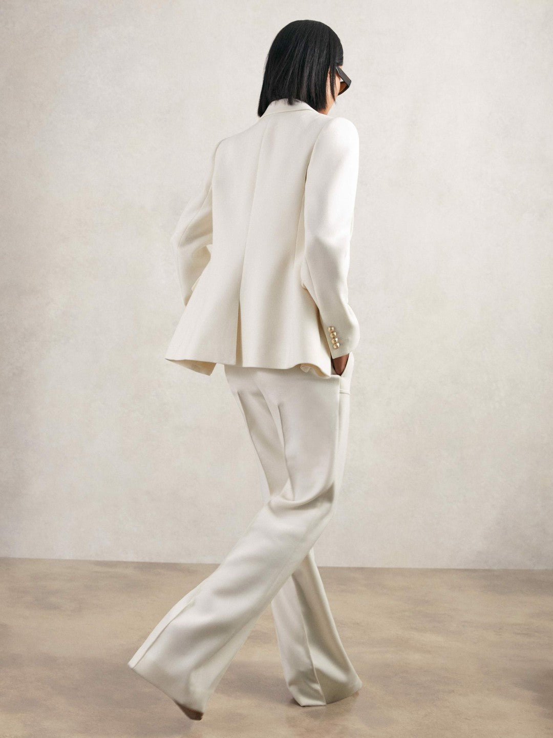 Petite Double-Breasted Twill Suit Blazer With Wool White | Womens