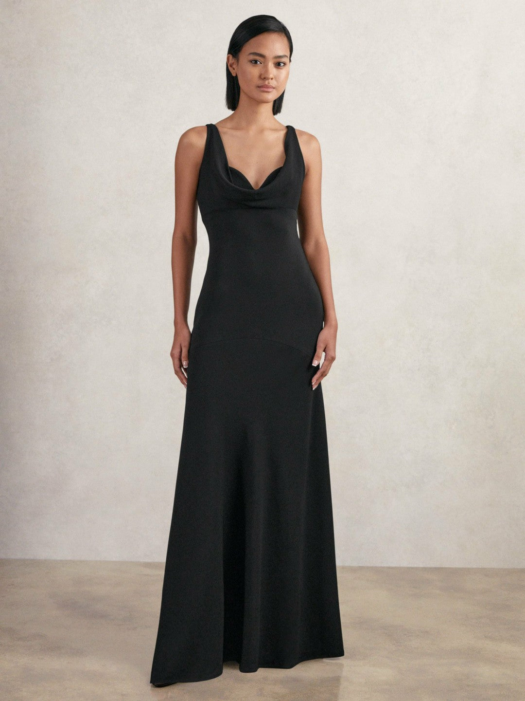 Cowl-Neck Sleeveless Maxi Dress Black | Womens