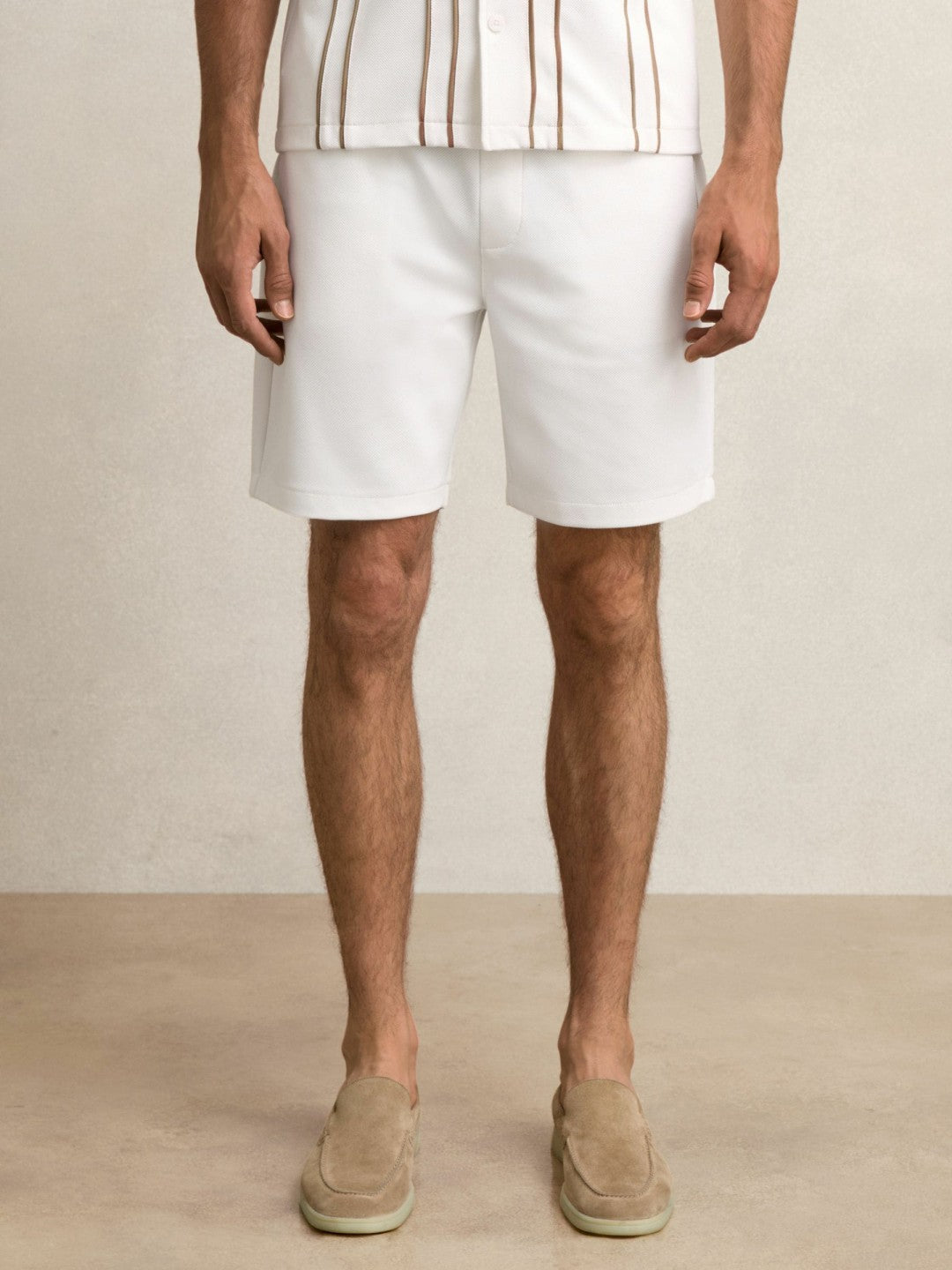Textured Drawstring Shorts White | Mens