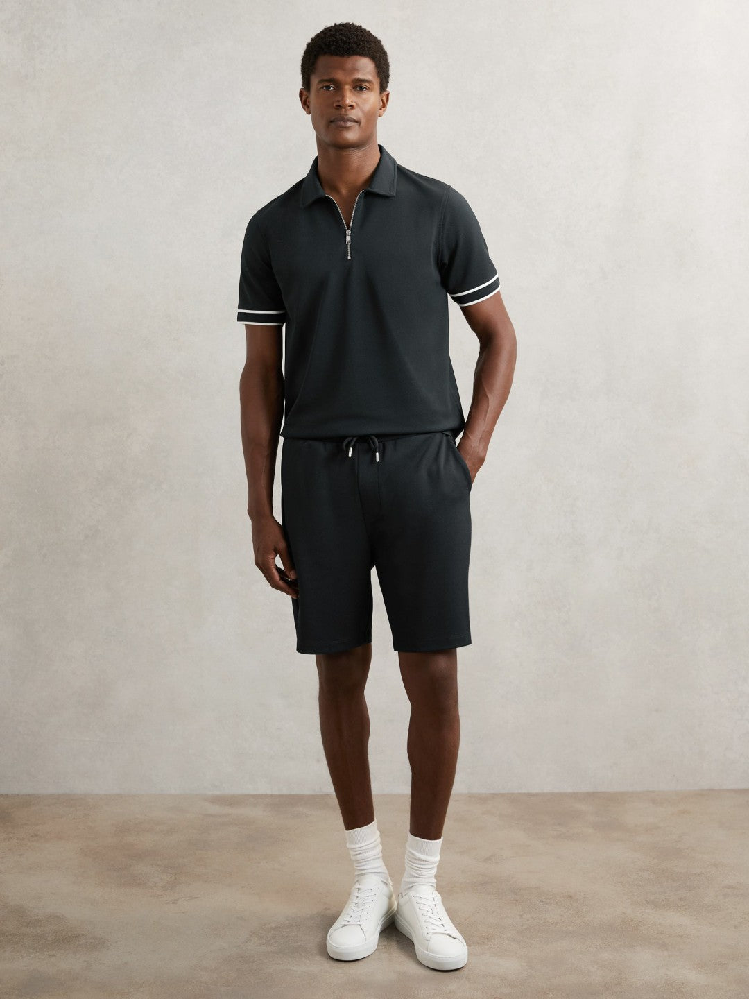 Textured Drawstring Shorts Navy | Mens