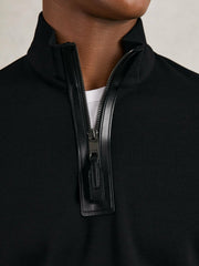 Leather-Placket Interlock Sweatshirt Black | Mens