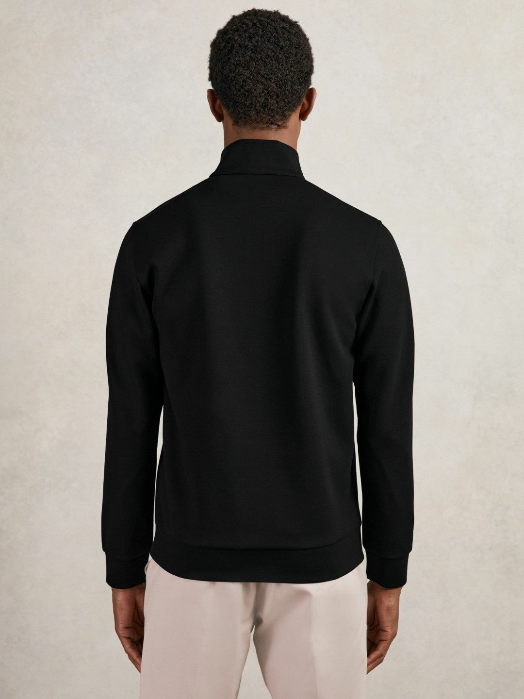 Leather-Placket Interlock Sweatshirt Black | Mens
