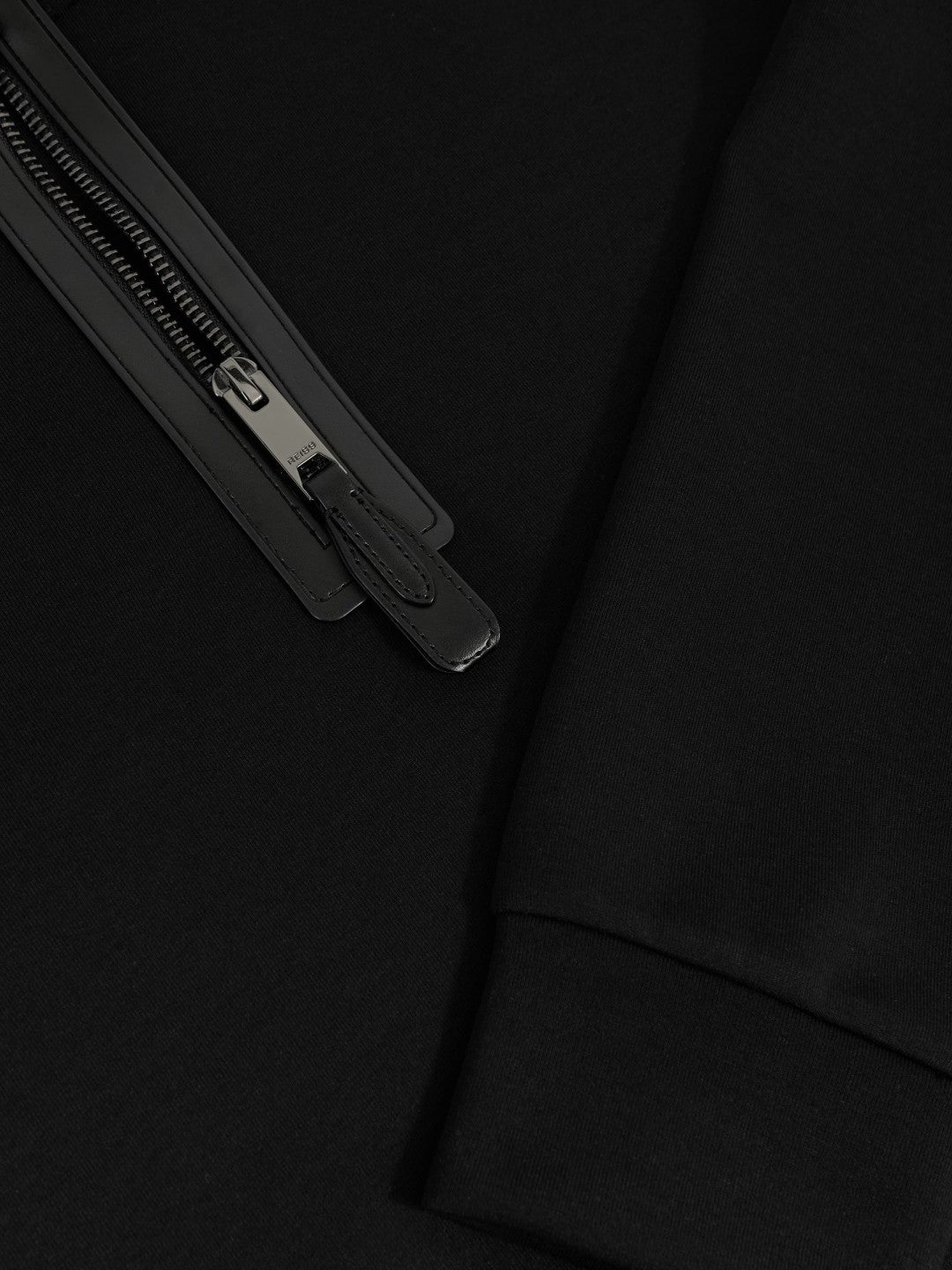 Leather-Placket Interlock Sweatshirt Black | Mens