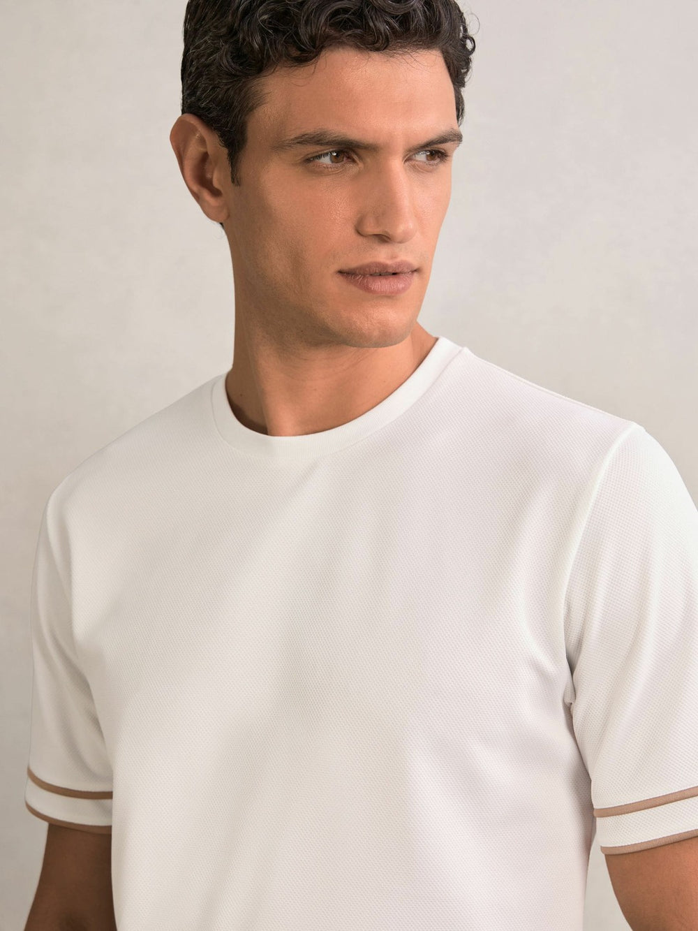 Textured Crew-Neck Tipped T-Shirt White | Mens