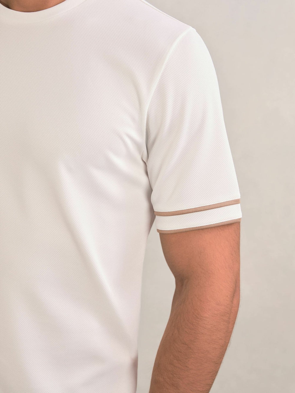 Textured Crew-Neck Tipped T-Shirt White | Mens